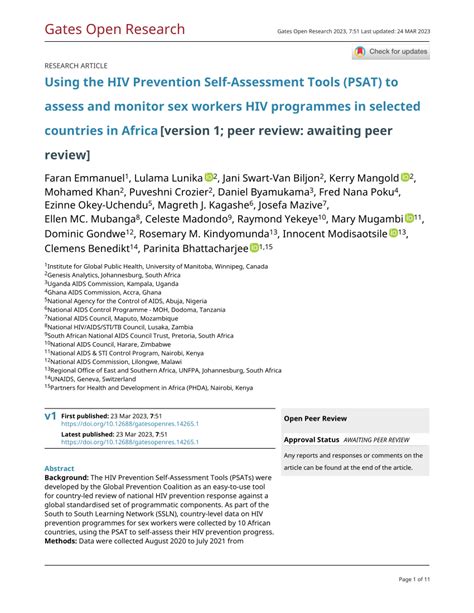 Pdf Using The Hiv Prevention Self Assessment Tools Psat To Assess And Monitor Sex Workers