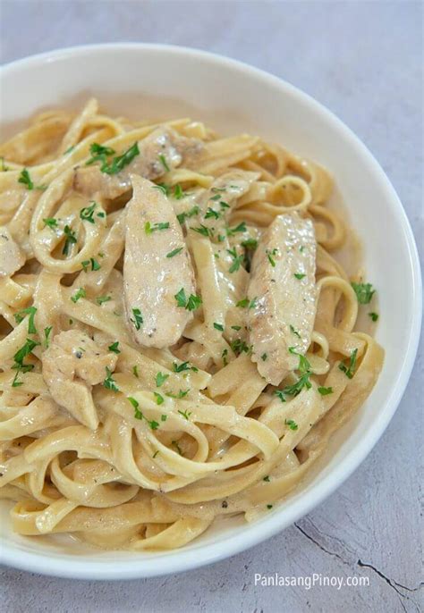 Start by cooking fettuccine and seasoning chicken breasts. Chicken Alfredo Recipe - Panlasang Pinoy