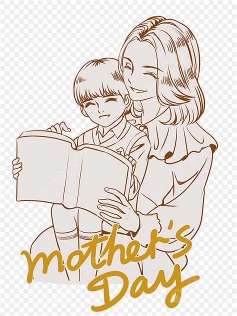 عيد الأم الأم الحاملة للطفل رسم خط مرسوم باليد عيد الأم تفاعل الوالدين والطفل المخطوطة الأم