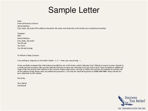 How Write Letter Explanation The Irs From Success Tax With Irs Response Letter Template Letter