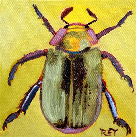 Insect Art Beetle Painting Beetle Art Print Yellow Beetle