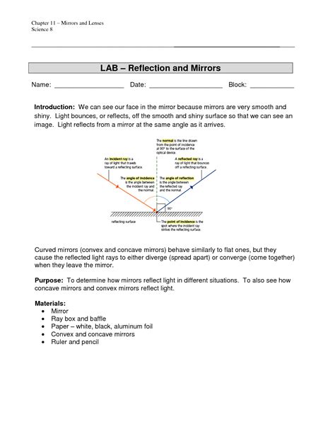 7 Mirrors And Reflection Worksheet Answers