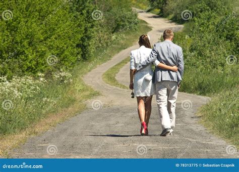 Young Couple Strolling On Road Stock Image Image Of Dirt Stroll