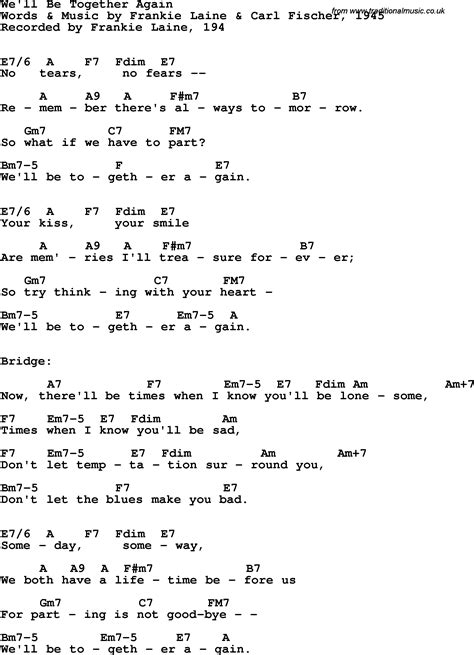 Song Lyrics With Guitar Chords For Well Be Together Again Frankie