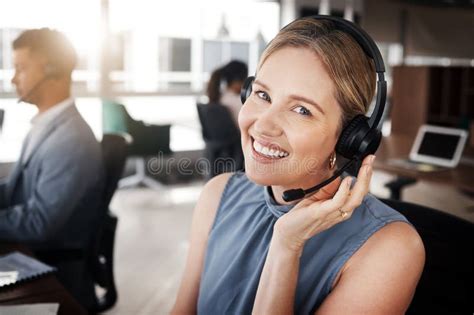 Call Center Portrait Consultant Or Woman Telemarketing Sales On