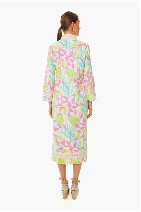 Pastel Palms Print Long Sleeve Maxi Tunic Dress Sail To Sable In 2022