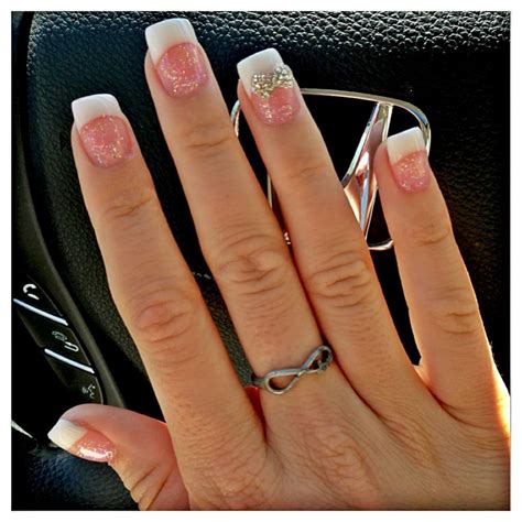 New Nails By Nikki Pink And White With Diamond Bow Yelp