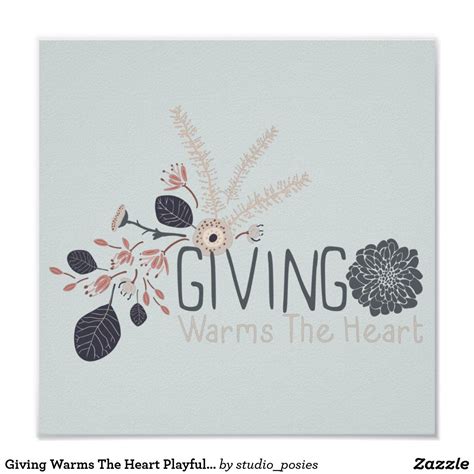 Giving Warms The Heart Playful Tossed Flowers Blue Poster 