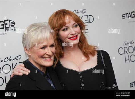 Actresses Glenn Close Left And Christina Hendricks Attend The Premiere Of Crooked House At
