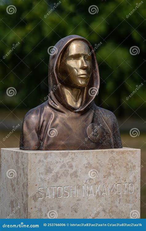Portrait Of The Statue Of Satoshi Nakamoto Mysterious Founder Of Bitcoin Editorial Photo Image