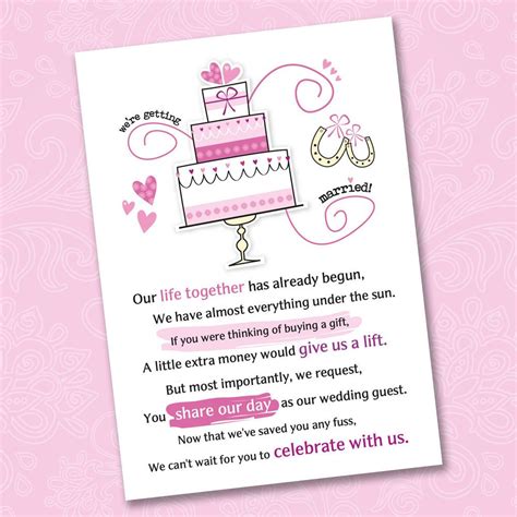Mention how many other people you are asking for money, what amount you are trying to raise. 25 x Wedding Poem Cards For Your Invitations - Ask ...