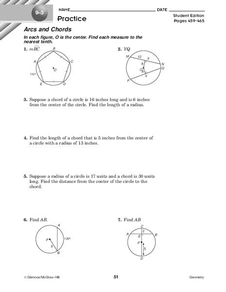 Circles Tangents Arcs And Chords Worksheet