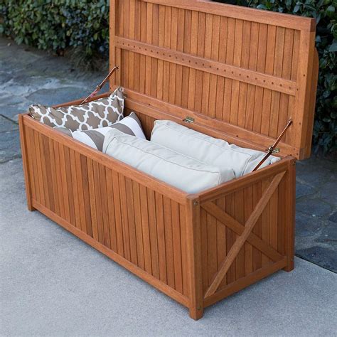 Natural Wood Eucalyptus Outdoor Deck Storage Box Bin Patio Bench With