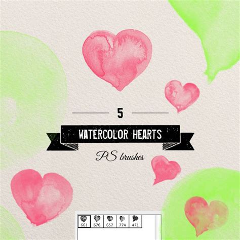Watercolor Hearts Brushes Photoshop Brushes