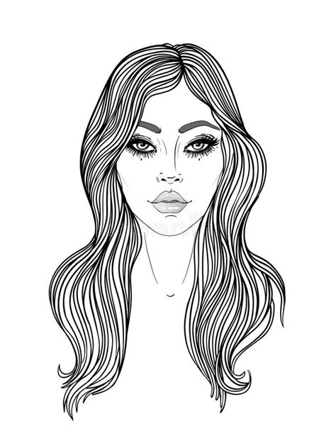 Young Caucasian Woman With Long Hair Fashion Illustration Isolated On