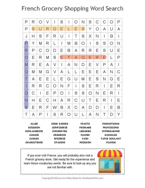 French Grocery Shopping Word Search