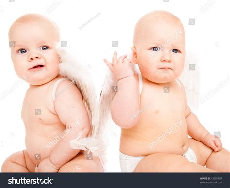 Portrait Of Two Sweet Baby Angels Isolated Stock Photo