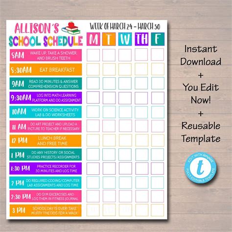 Homeschool Schedule - Weekly Checklist Editable DIY Template - TidyLady ...