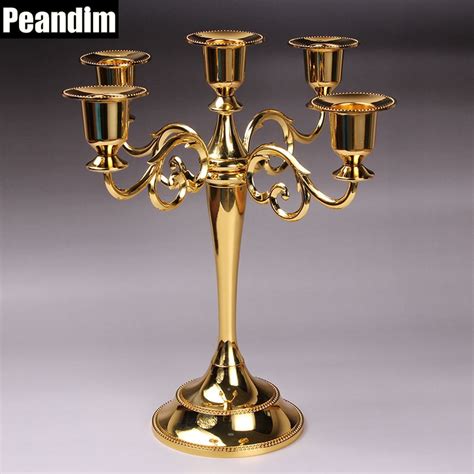 Peandim Five Arms Pillar Gold Candle Holder Candlestick 27cm Height