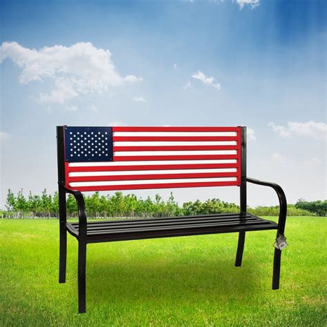August Grove® Belvidera American Flag Metal Park Bench And Reviews Wayfair