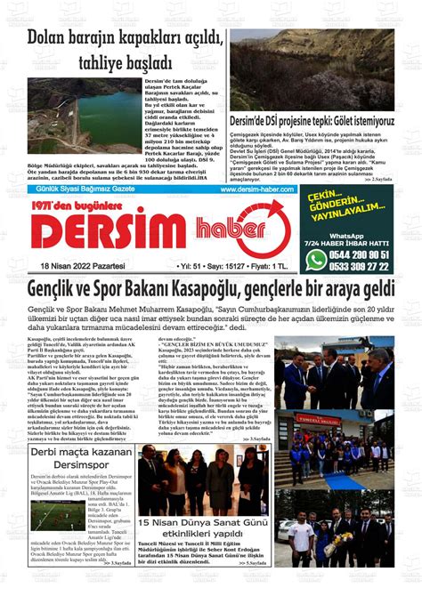 18 Nisan 2022 tarihli DERSİM HABER Gazete Manşetleri