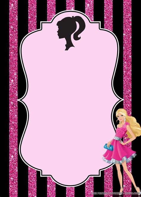 Barbie Birthday Party Printables With Pink And Black Stripes Princess