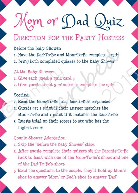 Printable Baby Shower Game Mom Or Dad Trivia Navy Blue And