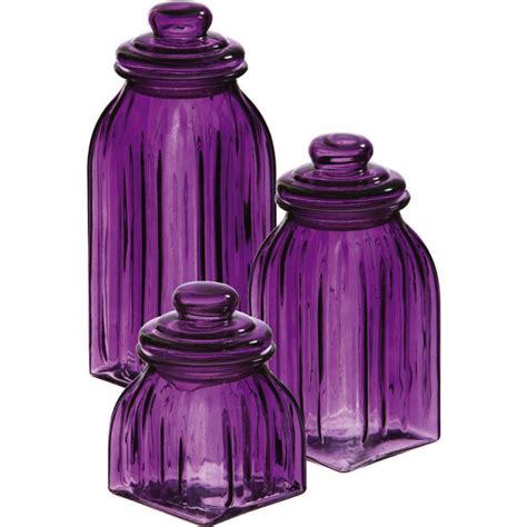 New Purple Glass Jars 3pc Canisters Kitchen Decor Storage Violet Home Accent