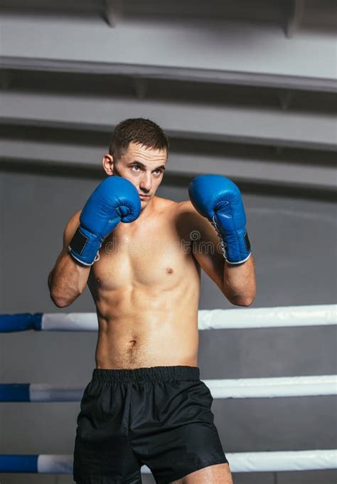 Male Boxer Fighting In Gloves In Boxing Ring Stock Photo Image Of