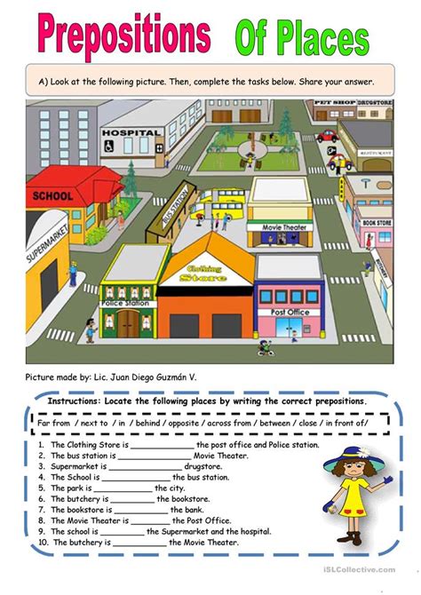 English prepositions for kids free vector. Preposition of Places worksheet - Free ESL printable ...