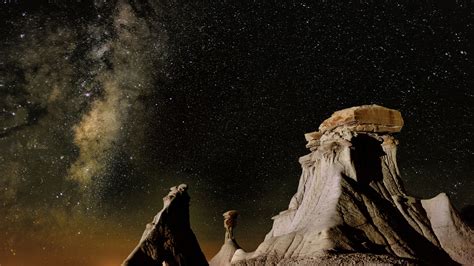 Nature Landscape Mountain Rock Sky Night Stars Milky Way Shadow