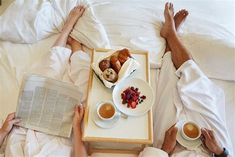 Couple Having Breakfast In Bed By Trinette Reed