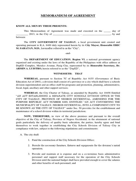 Memorandum Of Agreement Pdf Local Government Public Law