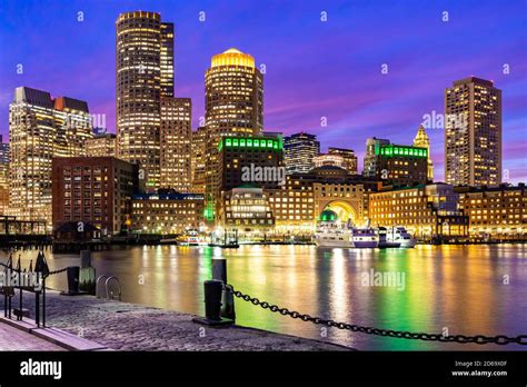 Boston Downtown Skylines Building Cityscape Sunset At Boston City Ma