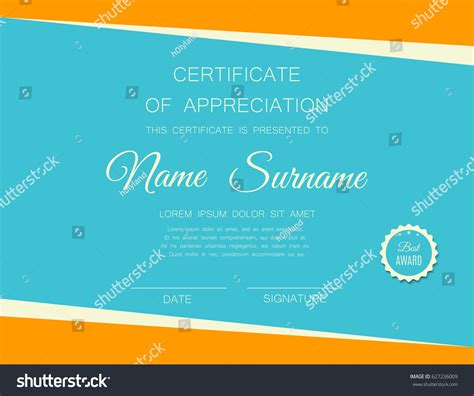 Modern Blue Certificate Appreciation Template Beautiful Stock Vector Royalty Free 627236009