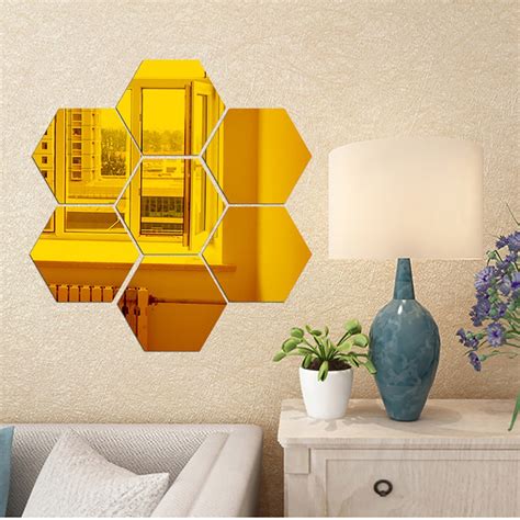 7pcs 3d Mirror Hexagon Vinyl Removable Wall Sticker Decal Home Decor