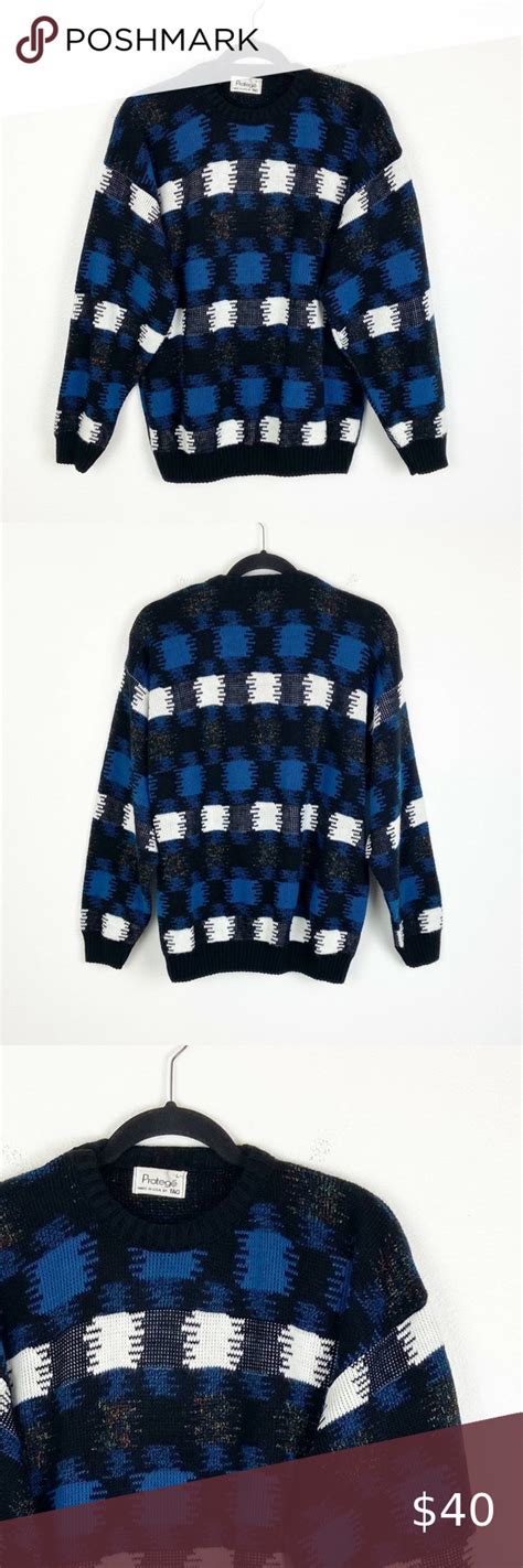 Vintage Protege By Tag Mens Sweater Large Sweater Sizes Blue And