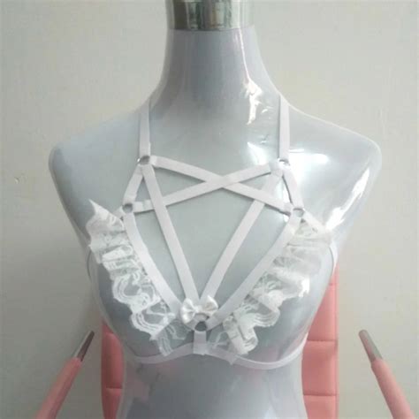New Fashion Pastel Goth Elastic Lace Garter Belt Gothic Bust Bondage Bra Fetish Wear Binding