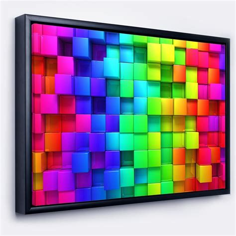 Designart Rainbow Of Colorful Boxes Abstract Framed Canvas Artwork