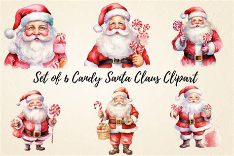 Candy Santa Claus Watercolor Clipart Graphic By Pcudesigns · Creative