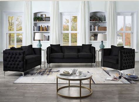 Devan Tufted Black Velvet Modern Sofa