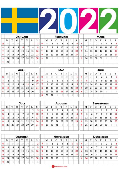 Kalender 2022 Sverige Med Helgdagar Och Veckonummer