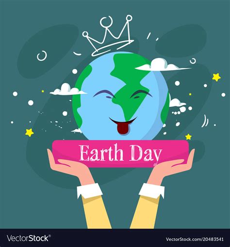 Happy Earth Day Cute Greeting Card With Hand Vector Image