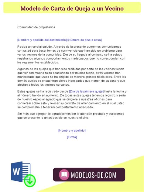 Modelo Carta De Queja A Un Vecino Pdf