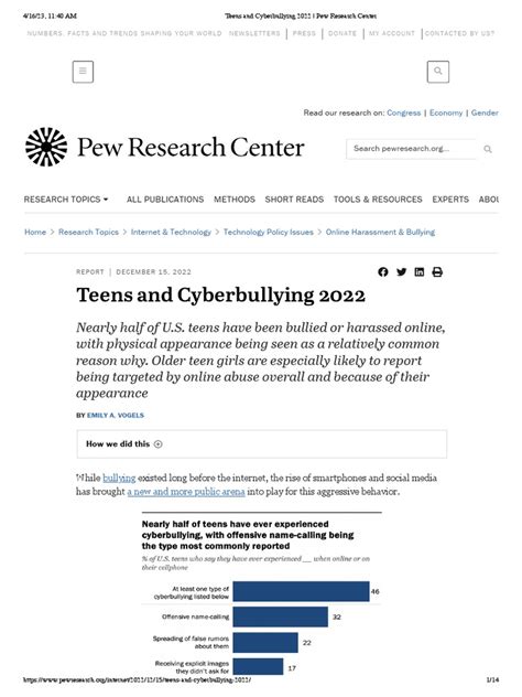 Teens And Cyberbullying 2022 Pew Research Center Pdf Cyberbullying Adolescence