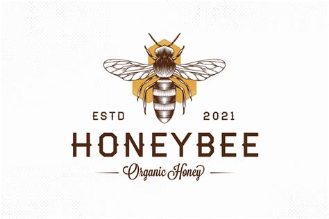 Honey Bee Vintage Vector Logo Template Creative Market