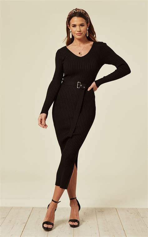 Soft Knitted Ribbed Long Bodycon Dress With Side Split In CY