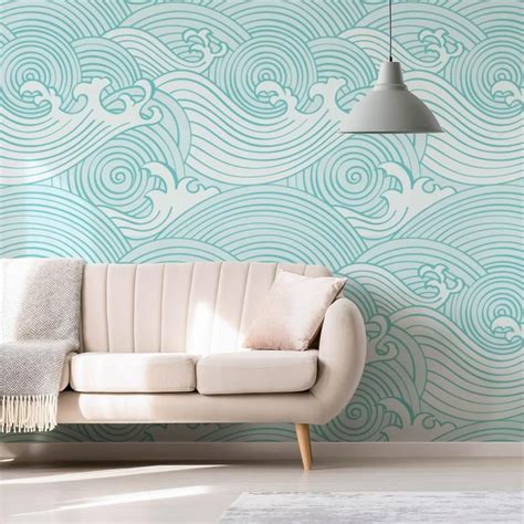 Waves Wallpaper Ocean Wall Mural Sea Themed Decor Custom Etsy Wall