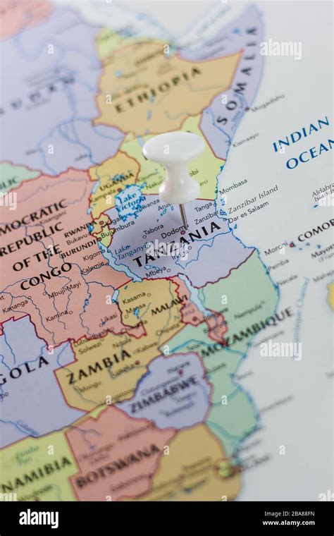 Tanzania On The Map Of The World Or Atlas Stock Photo Alamy