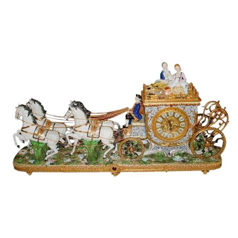 European Antique Luxury Horse Drawn Ceramic Table Clock Ornate Ceramic